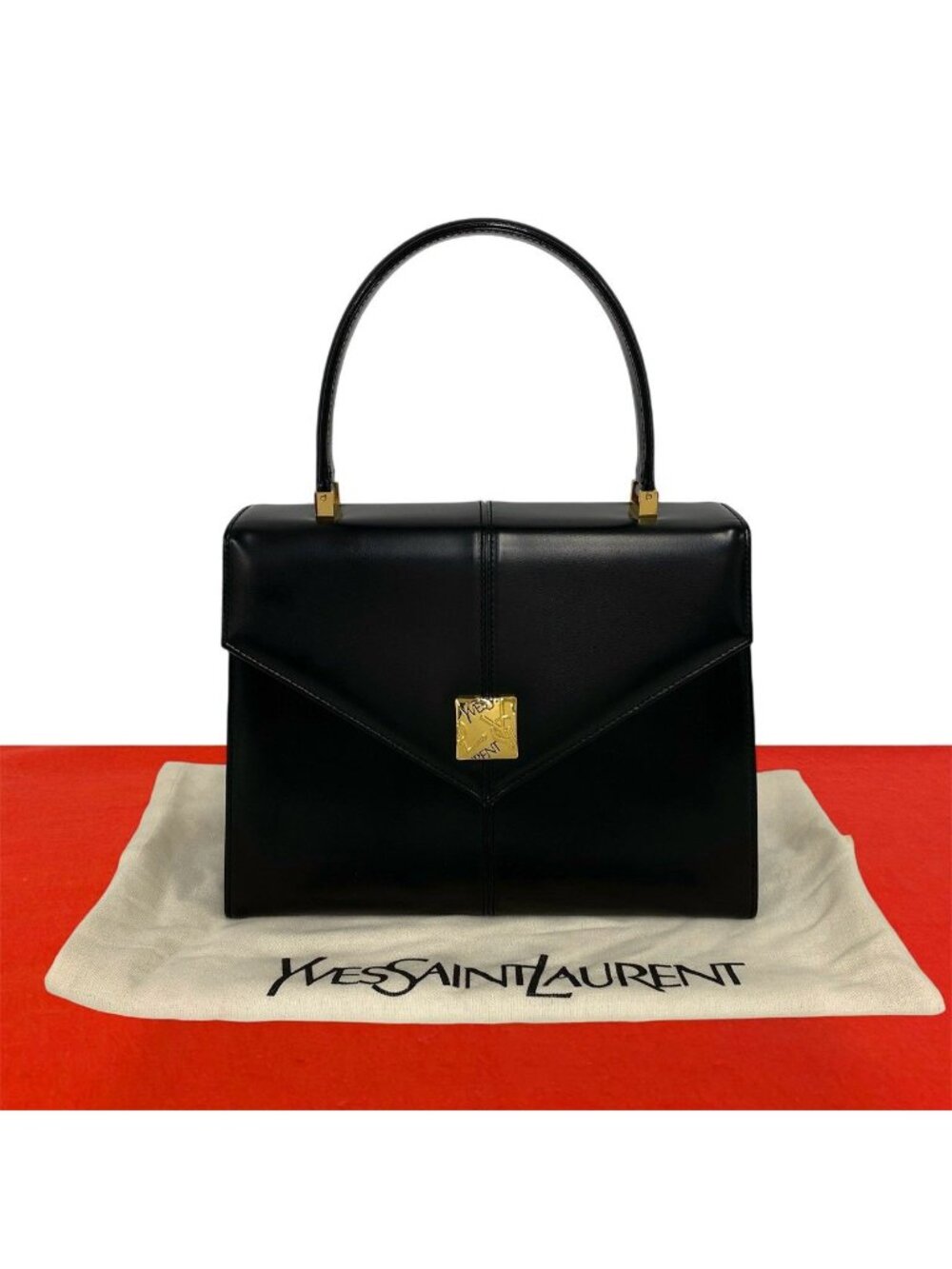 Saint Laurent Vintage YSL Logo Leather Handbag Black